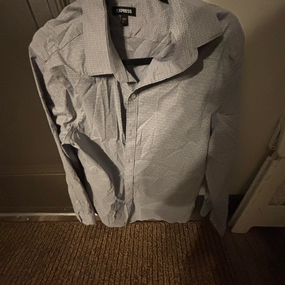 Express Men’s Light Blue Micro-Pattern Dress Shirt